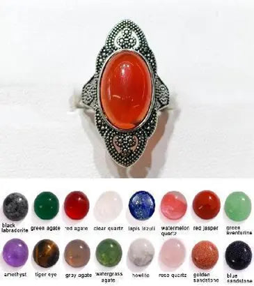 Handmade Natural Stone Gemstone Rings with Copper & Silver, Stone Size 10*14mm, No. 21 ABC Rugs Kilims